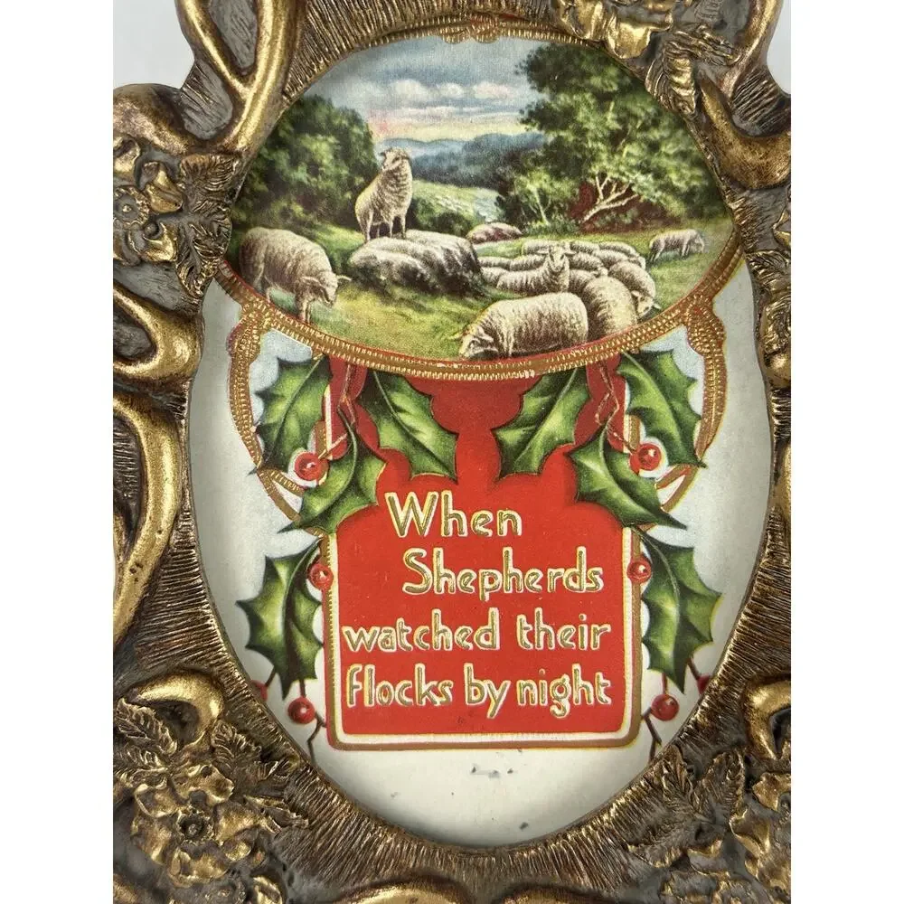 VTG Framed Victorian Postcard 1910 When Shepherds Watch Their Flocks by Night